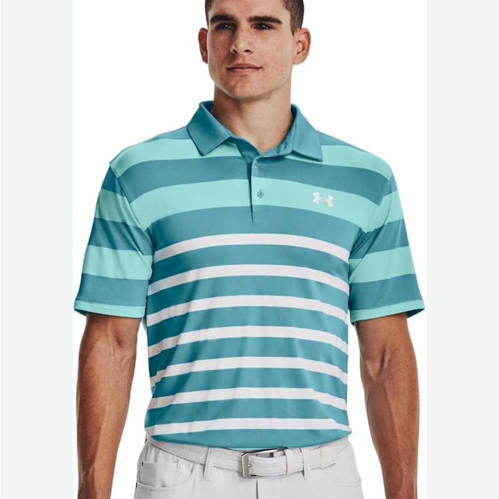 Under Armour Striped The Playoff Polo Golf Shirt Sz M